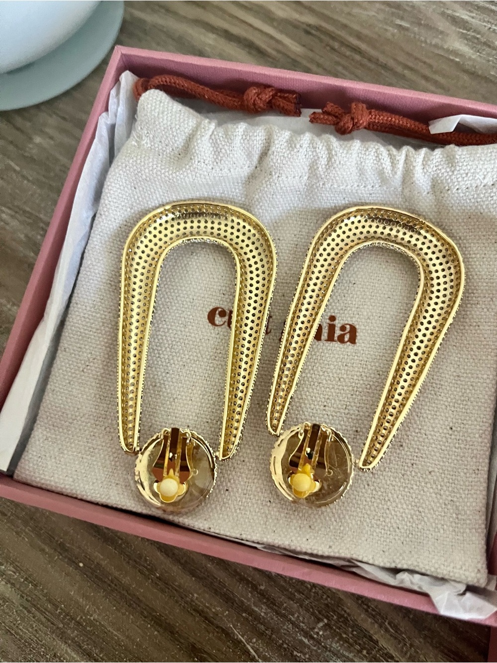 Cult Gaia Brea Clip-On Drop Earrings, Gold & Clear Crystals, new in box! - Picture 10 of 11